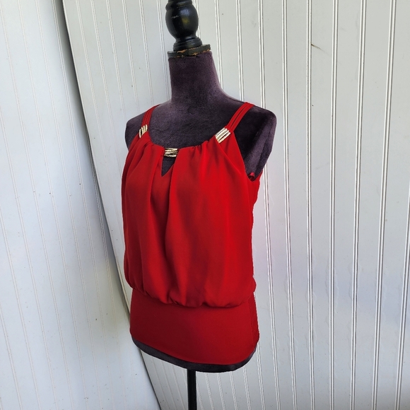WHITE HOUSE BLACK MARKET WHBM Red Sleeveless Tank TOP Sleveless Blouse XXS - Picture 2 of 13